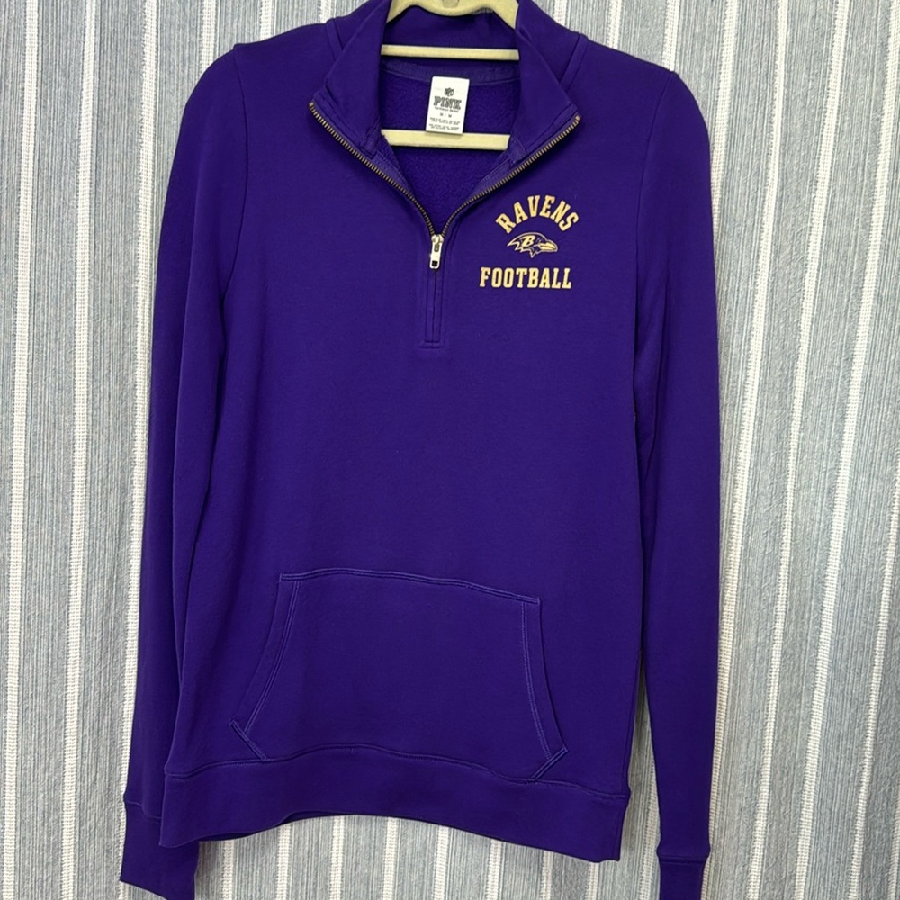 PINK Victoria's Secret Purple Ravens Football 1/4 Zip Pullover Sweatshirt